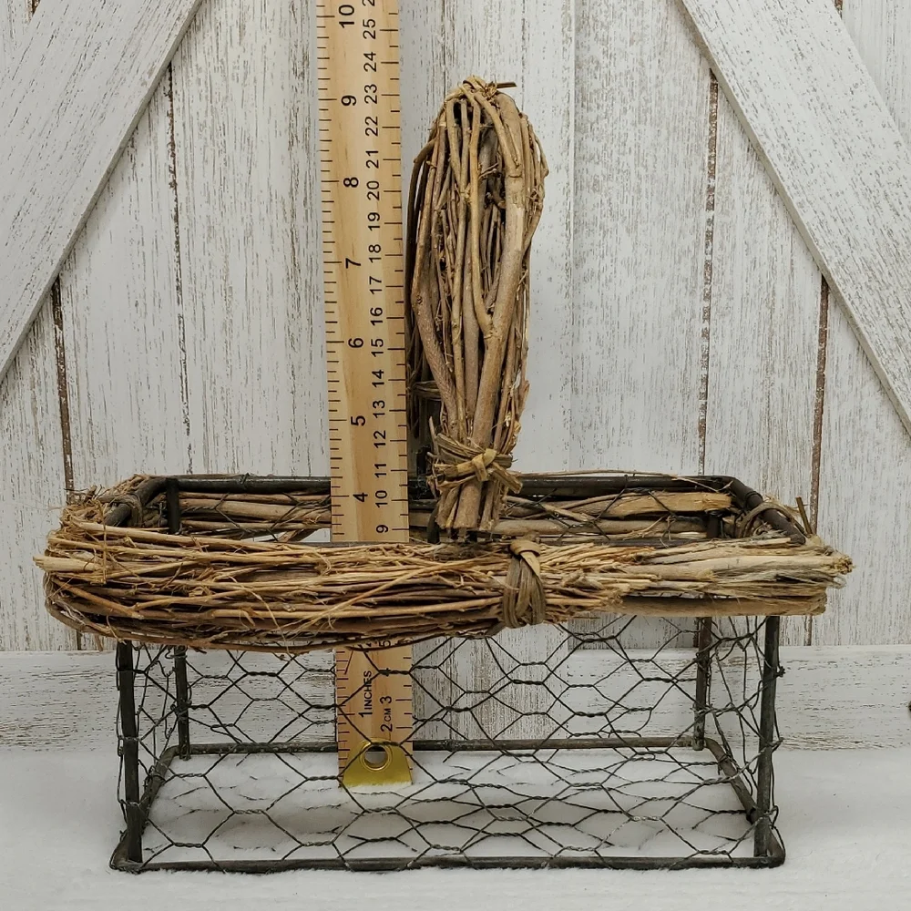 Grapevine & Twigs Wire Basket with Handle Chicken Wire Basket Vineyard Country